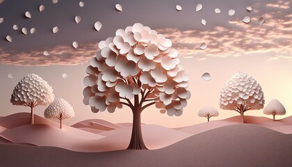 Sticker - paper tree 3d illustration generative ai