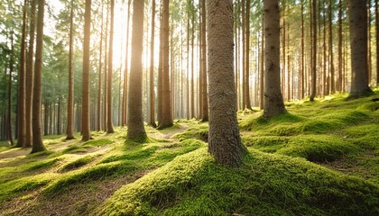 Poster - tree trunks on ground in forest