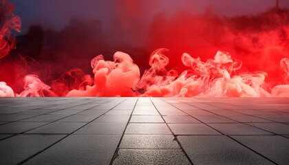 Wall Mural - concrete floor and red smoke background