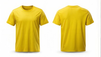Set of yellow front and back view tee Skirt t-shirt on white background cutout, PNG file. Mockup template for artwork graphic design