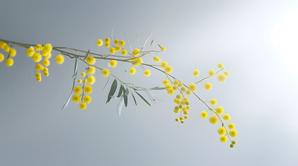 Wall Mural - cut branch of fresh flowering mimosa yellow acacia isolated : Generative AI