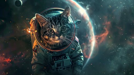 Wall Mural - Science fiction space wallpaper with cat astronaut
