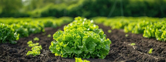 Wall Mural - Green Lettuce Field with Rows of Lush Plants