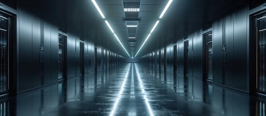 Canvas Print - Dark and Cold Server Room with Bright White Lights