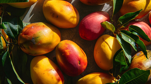 fresh mango top down view background poster