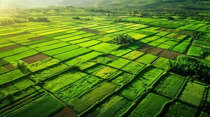 Wall Mural - aerial view of green agriculture fields - generative ai
