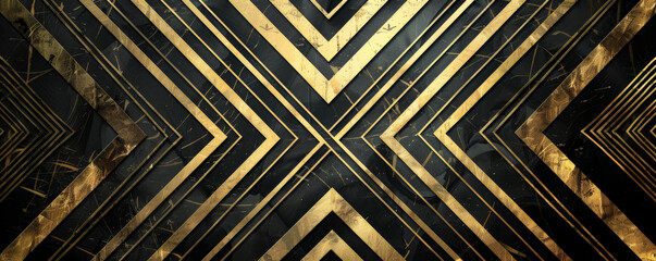 Wall Mural - Art deco wedding mockup card background with bold geometric patterns in gold and black. Sleek, angular lines and luxurious textures reflect the glamorous era.
