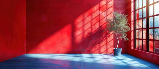 Wall Mural - Red Room with Sunbeams and Plant