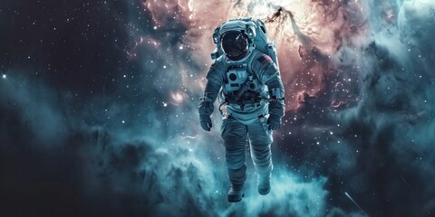 Astronaut Floating in Space against a Cosmic Nebula