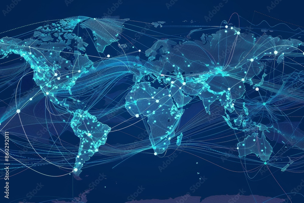 Global Routes of Container Shipping Highlighted with Dotted Lines ...