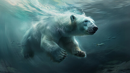 Wall Mural - Polar bear swimming underwater in icy waters