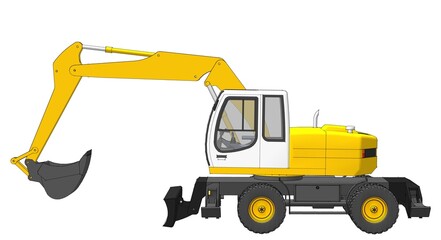 Wall Mural - bulldozer and excavator 3d illustration