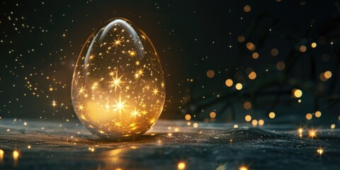 Wall Mural - a glowing glass glitter egg with stars inside