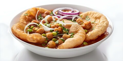 Poster - Authentic image of chole bhature on plain white background. Concept Food Photography, Indian Cuisine, White Background, Authentic Presentation