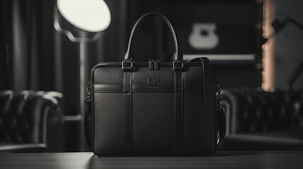 Wall Mural - A sophisticated briefcase in classic black leather, perfect for professionals. It has a sleek silhouette and multiple interior compartments for organization.