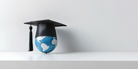 Wall Mural - Global Education and Achievement A Symbolic Graduation Cap with Globe. Concept Global Education, Achievements, Symbolic Graduation Cap, Globe