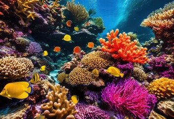 Wall Mural - detailed close intricate coral formations natural ocean beauty exploration, reef, underwater, world, marine, life, sea, creatures, vibrant, colors, patterns, diverse