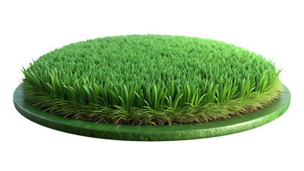 circular patch of green grass on a white background, representing fresh garden lawn or turf concept 