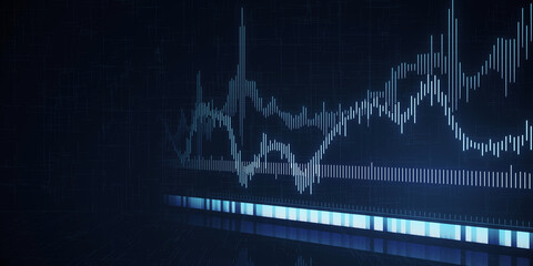 Wall Mural - Digital stock market graph on a dark blue background, symbolizing financial analysis and business data. 3D Rendering