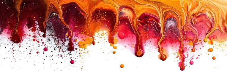 Wall Mural - Flowing Red and Gold Acrylic Paint on White Background - Colorful Abstract Liquid Texture for Digital Art