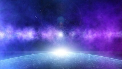 Wall Mural - loop artistic space planet with stars and lens flare animation.