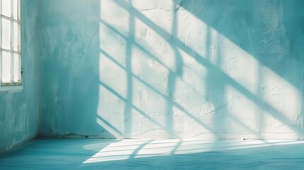 Wall Mural - minimalist abstract background soft blue shadows and light from windows on textured wall product placement