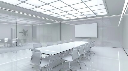 Wall Mural - modern glass meeting room interior with table chairs and whiteboard 3d illustrations