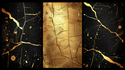 black and gold marble background with golden lines, Generated by AI