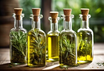 herb infused olive oil bottles adorned fresh herbs culinary delight, cooking, kitchen, organic, natural, aromatic, basil, rosemary, thyme, parsley, sage