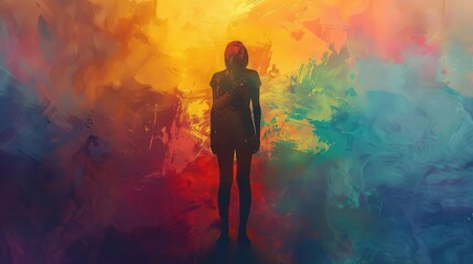 Wall Mural - mysterious silhouette of person on abstract background ai generated art