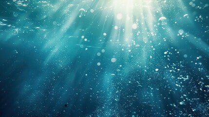 mysterious underwater scene with sunbeams and bubbles deep sea abstract background