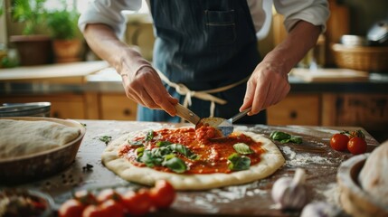 Wall Mural - Homemade pizza with fresh ingredients