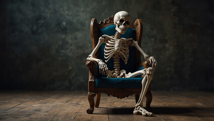 skeleton in a chair