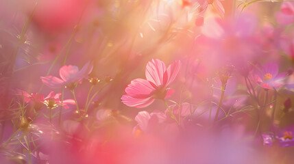 Wall Mural - closeup view of cosmos flower cosmeya in the garden in summer High quality photo : Generative AI