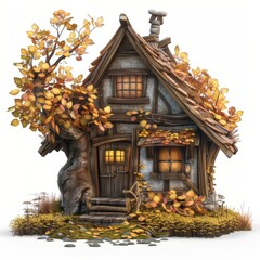 Wall Mural - A small house with a tree growing out of it