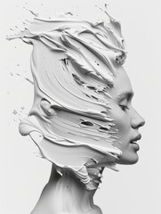 Wall Mural - A woman's face is painted with white paint, creating a unique and artistic look