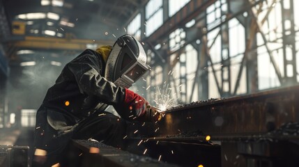 Canvas Print - The worker welding metal.