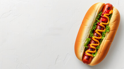 Wall Mural - A hot dog with mustard and ketchup on a bun