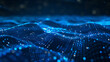 © tiagozr - Flowing digital wave with glowing blue particles and mesh.