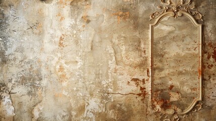 Weathered ornate frame on textured, rustic wall