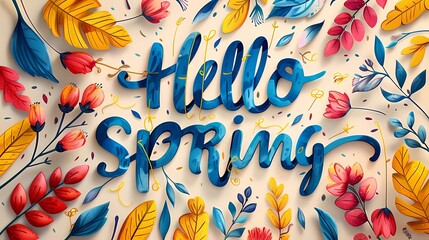 Canvas Print - A close-up of a card featuring the words hello spring in elegant lettering, set against a stunning background