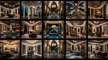 Poster - Interior of a luxury hotel. Panoramic photo collage