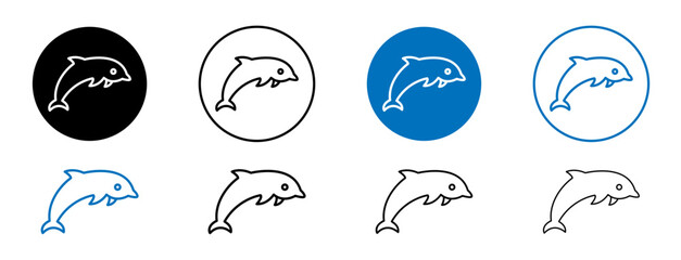 Wall Mural - Dolphin vector icon set in black and blue color.