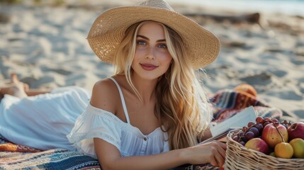 Wall Mural - The woman on the beach