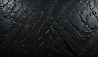 Monochromatic slate stones with intricate cracked surface.