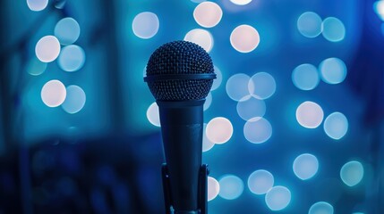 Canvas Print - The microphone with blue bokeh