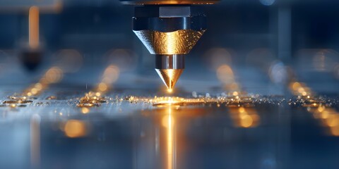 Sticker - Cutting-Edge Technology Laser Beam Melts Metal Powder in 3D Printing Scene. Concept 3D Printing, Laser Technology, Metal Powder, Cutting-Edge Innovation, Industrial Applications