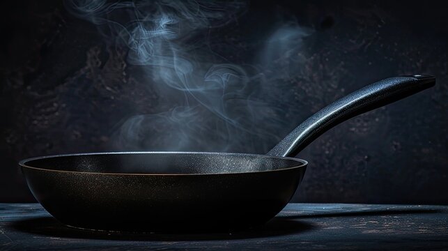 A black pan with steam coming out of it