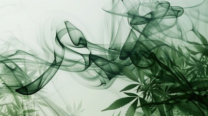Wall Mural - Abstract of smoke shapes interwoven with cannabis leaves, marijuana, cannabis, smoke, shapes, abstract,plants, organic, green, leaves, nature, artistic, design, creative, botanical, herbal