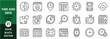 © Parbat - A set of line icons related to time and date. Time, watch, clock, alarm, digital, stopwatch, delivery time, calendar, tasks, mark, and so on. Vector outline icons set.